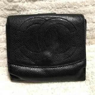 シャネル(CHANEL)の黒 キャビアスキン 折り財布 シャネル(財布)