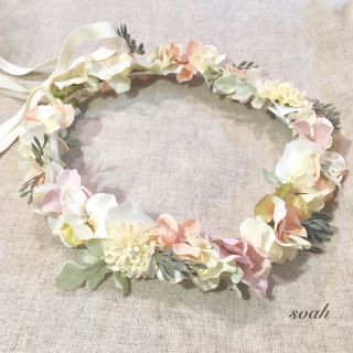 大人用 natural pink & white 花かんむり (ヘッドドレス/ドレス)