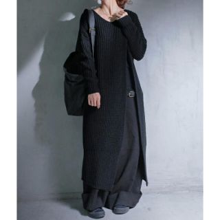 アンティカ(antiqua)の☆美品☆完売 あぜ編みロングスリットワンピース(ロングワンピース/マキシワンピース)