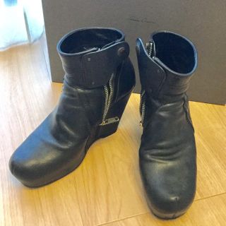 リックオウエンス(Rick Owens)のUSED☆リックオウエンス☆アンクルブーツ☆定番☆ブラック革☆37☆24センチ(ブーツ)