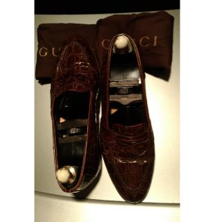 グッチ(Gucci)のグッチ Gucci クロコ ワニ革 ペニーローファー 靴 39.5 美品(スリッポン/モカシン)