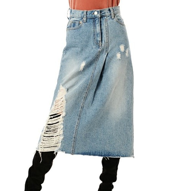 DURAS(デュラス)のクラッシュデニムスカート レディースのスカート(ロングスカート)の商品写真
