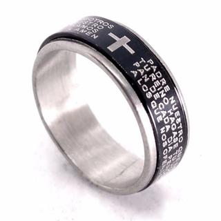 【19号】【ブラック】十字架聖書文チタンリング　指輪　メンズ　アクセ(リング(指輪))