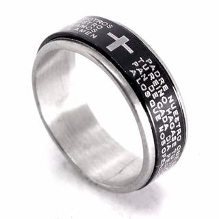 【29号】【ブラック】十字架聖書文チタンリング　指輪　メンズ　アクセ(リング(指輪))