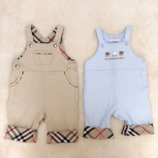 バーバリー(BURBERRY)のバーバリー♡ オーバーオール  80  ノバチェック ベージュ ブルー(ロンパース)