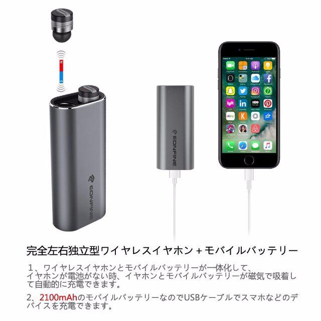完全ワイヤレス Bluetooth イヤホン モバイルバッテリー付 左右独立型 スマホ/家電/カメラのオーディオ機器(ヘッドフォン/イヤフォン)の商品写真