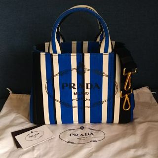 プラダ(PRADA)の専用PRADA ミニカナパ キャンバス ショルダー トートバッグ ストライプ (トートバッグ)