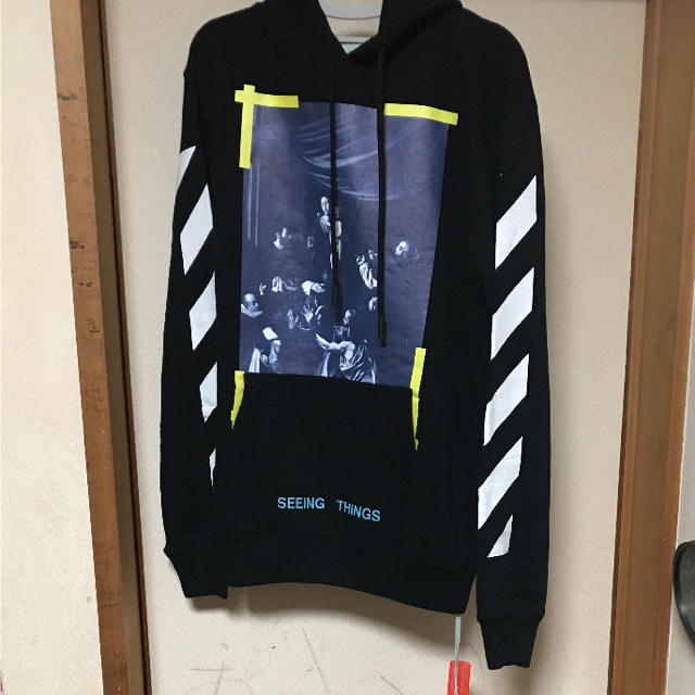 OFF-WHITE(オフホワイト)のOFF-WHITE ブラック ダイアゴナル カラバッジオ フーディ 17AW メンズのトップス(パーカー)の商品写真