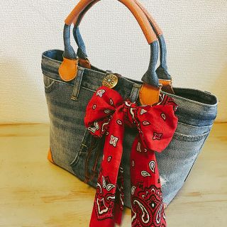 Xmas SALE！デニムをリメイク 本革ハンドバッグ☆(バッグ)