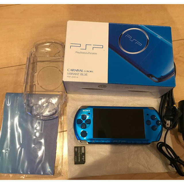 動作確認のみ  PSP3000 バイブランドブルー メモステ4GB ケース付き