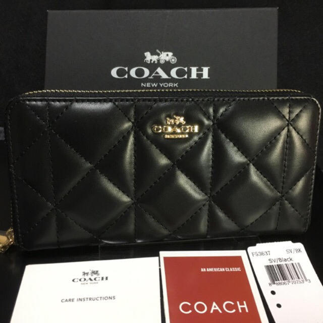 新品　COACH コーチ　長財布　キルティング　レザー　ブラック　F53637