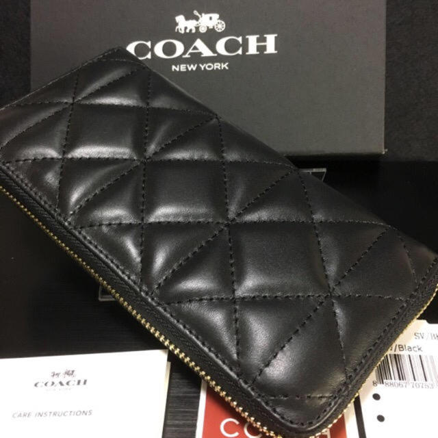 新品　COACH コーチ　長財布　キルティング　レザー　ブラック　F53637