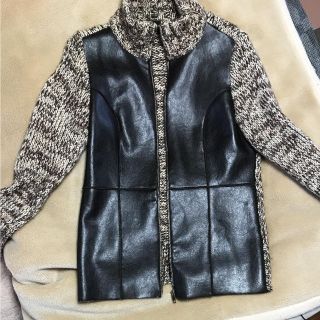 ザラ(ZARA)のZARA レザーニットジャケット ブラウン(ニットコート)