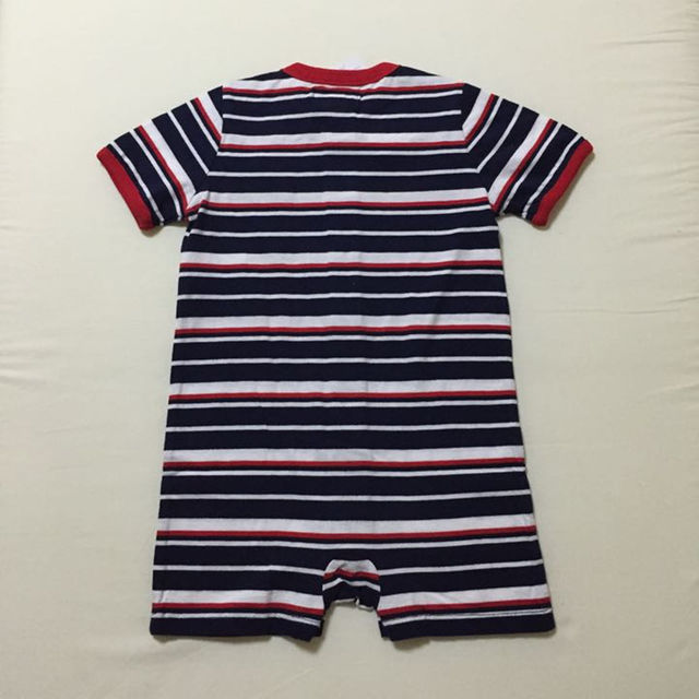 Ralph Lauren(ラルフローレン)の定価¥7020 新品★ラルフローレン ストライプドコットンポケットショートオール キッズ/ベビー/マタニティのベビー服(~85cm)(カバーオール)の商品写真