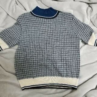 アメリヴィンテージ(Ameri VINTAGE)の｢うー様専用｣Ameri OLDEN PLAID KNIT F ブルー　ニット(カットソー(半袖/袖なし))