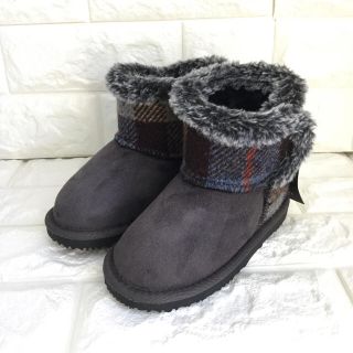 ハリスツイード(Harris Tweed)の【 16cm 】 ハリスツイード ムートンブーツ グレー マジックテープ(ブーツ)