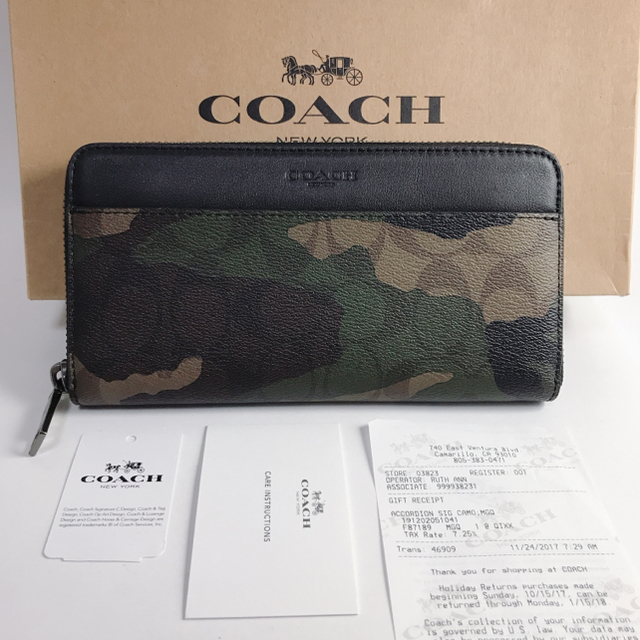 COACH(コーチ)のタグ付き★COACH コーチ レザーダークグリーン迷彩　 長財布　新品未使用 メンズのファッション小物(長財布)の商品写真