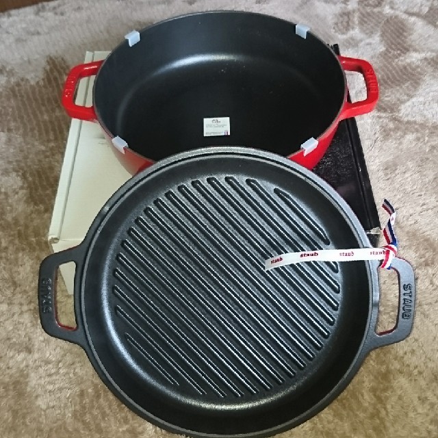 STAUB - 新品未使用 ストウブ sukiyaki&グリルパン チェリーレッドの