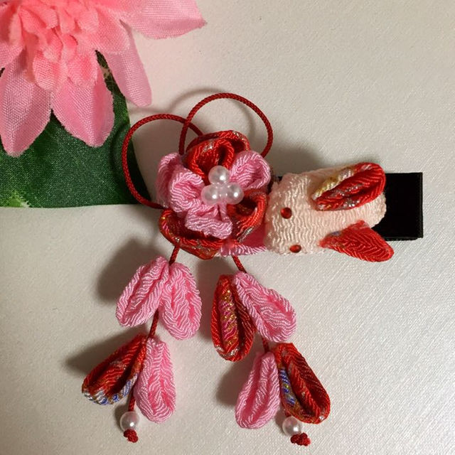 充実の品 売り切れました❀和風髪飾り うさぎさん付き ... 移動ポケット 移動ポシェット チェック&ストライプ マリーフラワー ピンク087