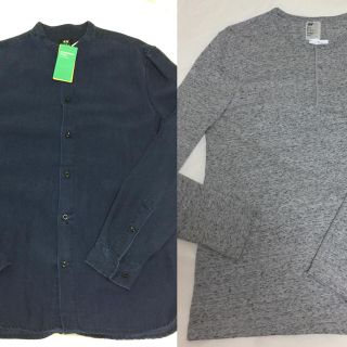 エイチアンドエム(H&M)の【最終値下げ】【お買得】H&M:ノーカラー長袖Sサイズ&長袖Tシャツ 2枚セット(シャツ)