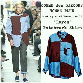 コムデギャルソンオムプリュス(COMME des GARCONS HOMME PLUS)の★名作★COMME des GARCONS★レーヨンシャツ★パッチワーク★青★(シャツ)