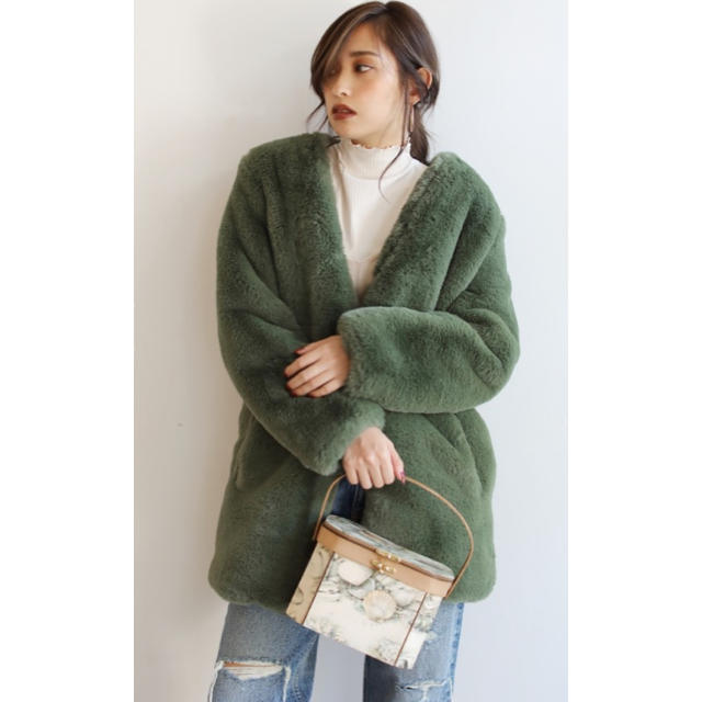 SeaRoomlynn♡ノーカラーミディアムFURコート 完売モスグリーン