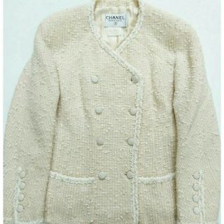 シャネル(CHANEL)のCHANEL シャネル フランス製 ツイード ノーカラージャケット 40 スーツ(ノーカラージャケット)