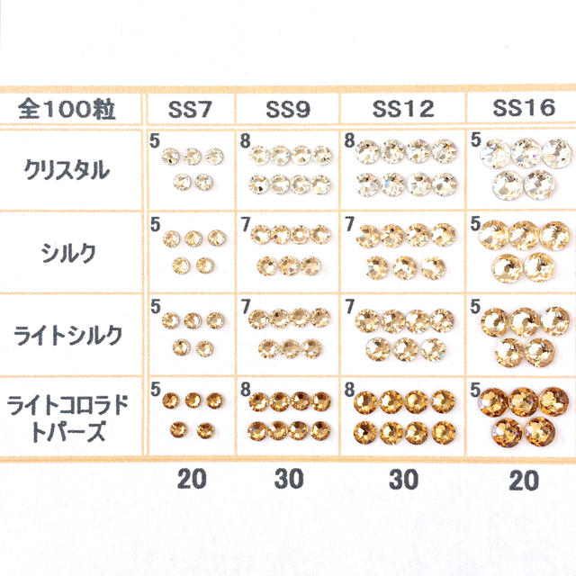 SWAROVSKI(スワロフスキー)の:✨✨:デコサイズ【スワロフスキー】ベージュグラデmix 100粒 ハンドメイドの素材/材料(各種パーツ)の商品写真