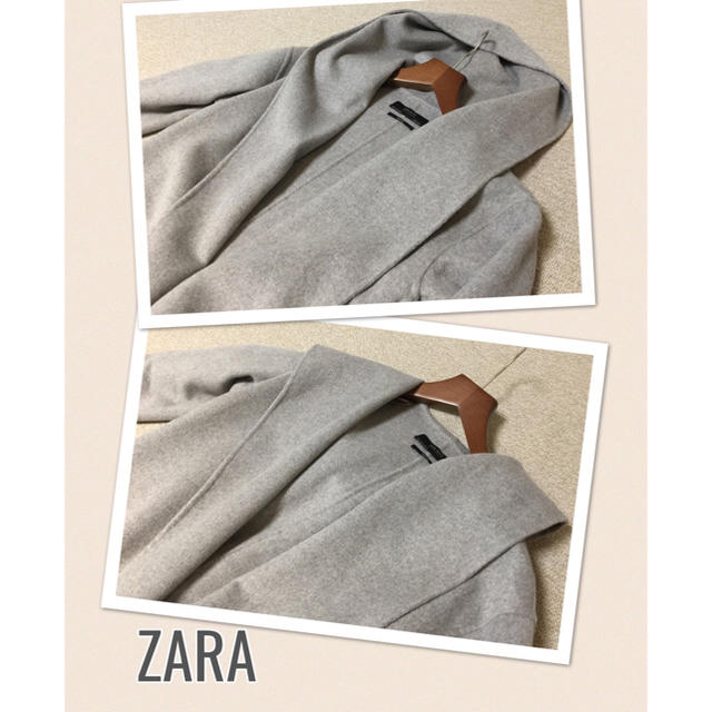 ZARA(ザラ)のZARA ザラ ダブルフェイス ウール フードコート 美品 ガウン ライトグレー レディースのジャケット/アウター(ガウンコート)の商品写真