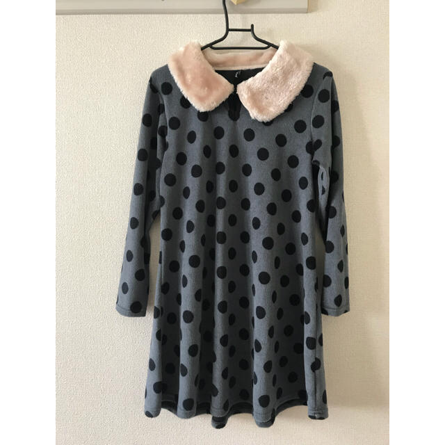 【150】子供服 あったか起毛 ファー襟✨水玉ワンピース  キッズ/ベビー/マタニティのキッズ服女の子用(90cm~)(ワンピース)の商品写真