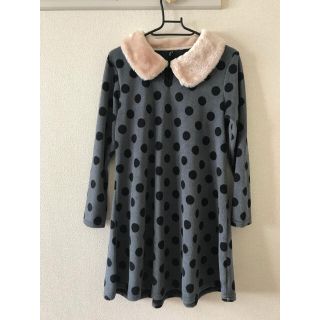 【150】子供服 あったか起毛 ファー襟✨水玉ワンピース (ワンピース)