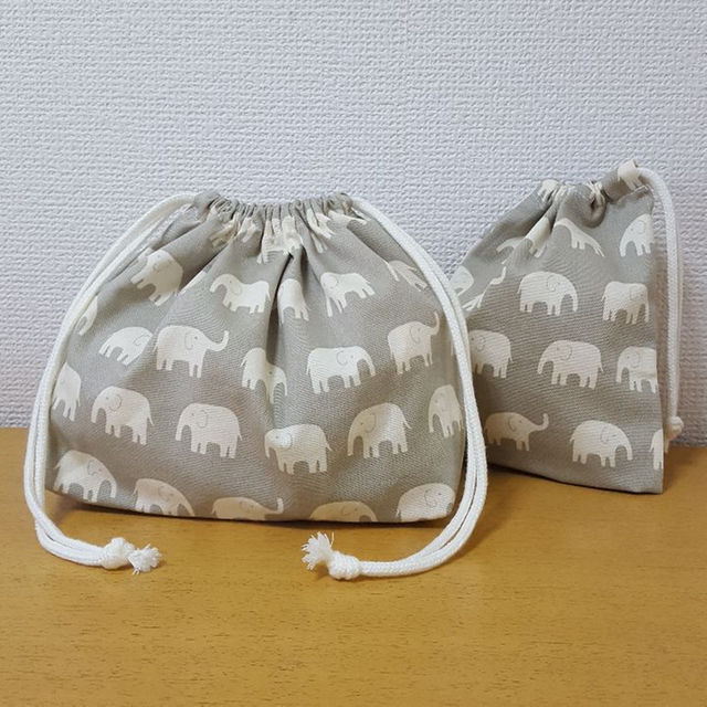 品数豊富! グレーぞうさんのお弁当袋コップ袋セット
