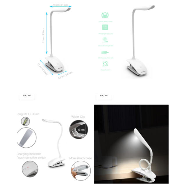 Mospro LED クリップライト タッチパネル 三段階調光 電気スタンド  インテリア/住まい/日用品のライト/照明/LED(テーブルスタンド)の商品写真