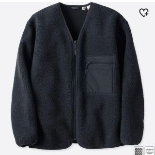 ユニクロ(UNIQLO)の【即完売】UNIQLO Uボアフリースカーディガン ネイビー Mサイズ(カーディガン)