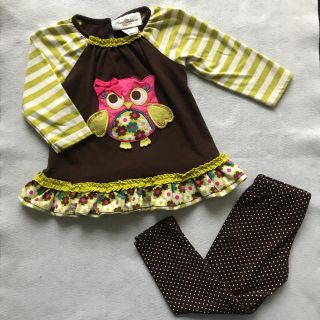 マッドパイ(Mud Pie)の【90＊海外子供服】上下セット セットアップ フクロウ 保育園 女の子 90(Tシャツ/カットソー)