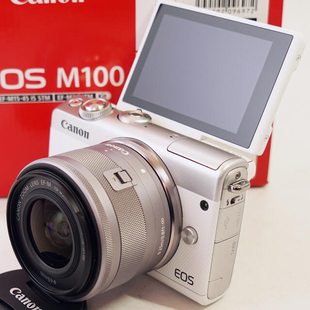 Canon(キヤノン)の★新品未使用品★スマホ転送機能付♪キヤノン EOS M100ホワイト スマホ/家電/カメラのカメラ(ミラーレス一眼)の商品写真