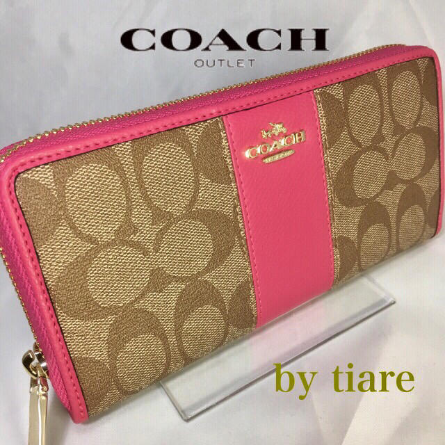 COACH(コーチ)の限定セール❣️新品コーチ長財布F52859 ピンク×カーキ ラウンドファスナー レディースのファッション小物(財布)の商品写真