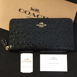 コーチ(COACH)のCOACH コーチ ブラック シグネチャー エンボス 長財布 エナメル質(財布)