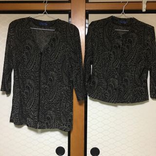 美品❣️伊万里 七分袖 黒×ゴールド アンサンブル薄手ニット(アンサンブル)