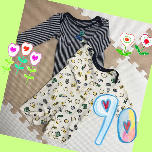 美品！肌着 2枚セット 長袖 インナー 下着 ロンパース 90 キッズ/ベビー/マタニティのキッズ服男の子用(90cm~)(下着)の商品写真