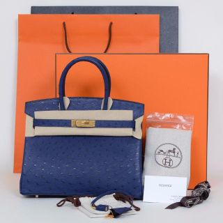 エルメス(Hermes)のバーキン　オーストリッチ　青　新品未使用(ハンドバッグ)