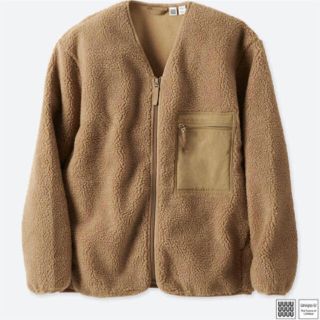 ユニクロ(UNIQLO)のUNIQLOU ボアフリースカーディガン ベージュM(ブルゾン)