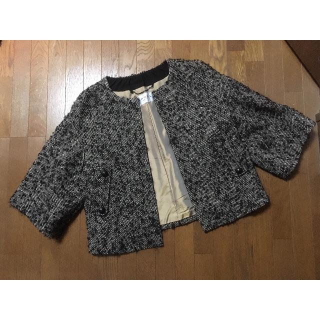 ADORE ペーパーヤーン ツイード ノーカラー ジャケット ホワイト 36 セール】 ペーパーヤーンツイードノーカラージャケット