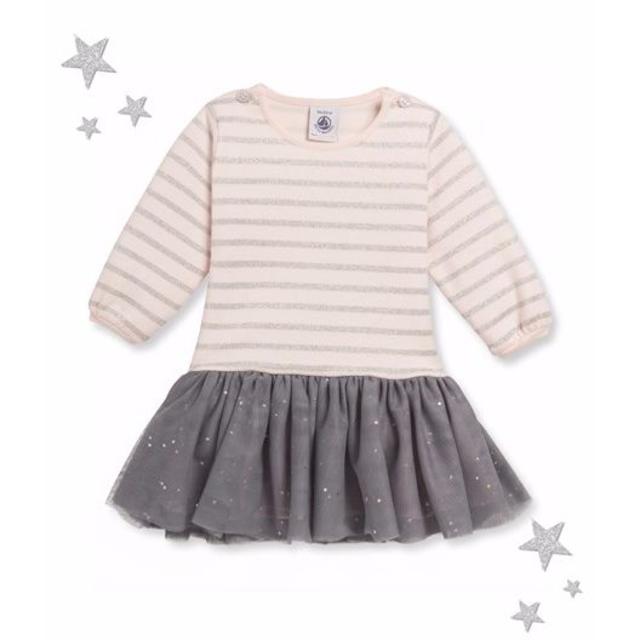 PETIT BATEAU(プチバトー)の★新品/完売★プチバトー★12m74㎝★ボーダーチュールワンピースROSE★ キッズ/ベビー/マタニティのベビー服(~85cm)(ワンピース)の商品写真