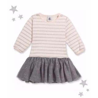 プチバトー(PETIT BATEAU)の★新品/完売★プチバトー★12m74㎝★ボーダーチュールワンピースROSE★(ワンピース)