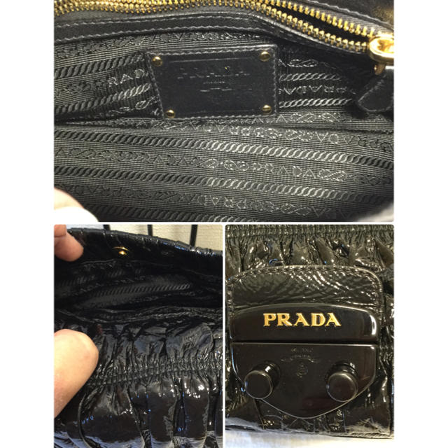 PRADA(プラダ)の【PRADA】パテントギャザードチェーンショルダー／ブラック✨美品 レディースのバッグ(ショルダーバッグ)の商品写真