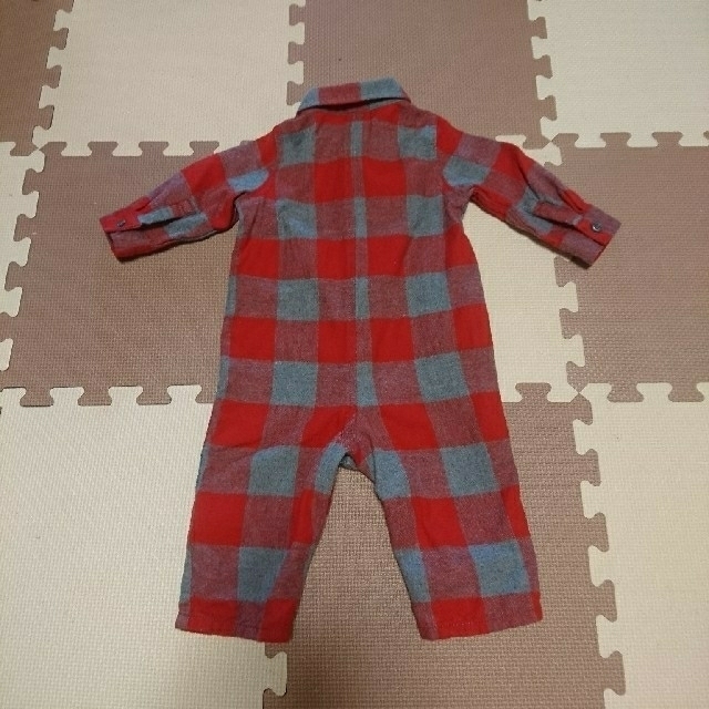 babyGAP(ベビーギャップ)のbabyGAP 赤×グレー ブロックチェックロンパース 6-12m キッズ/ベビー/マタニティのベビー服(~85cm)(ロンパース)の商品写真