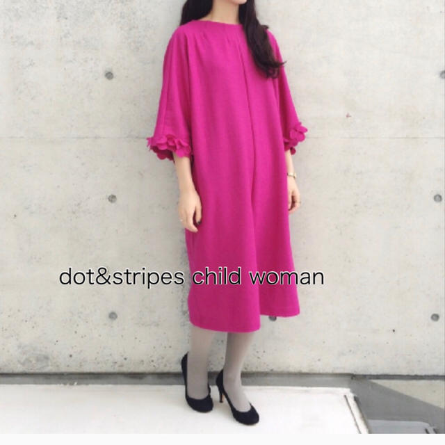 dot&stripes child woman花モチーフ付ドルマン袖ワンピース