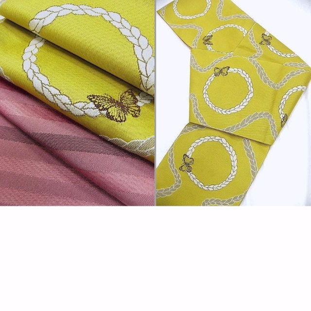 織の細帯 くすんだ黄緑色地 紐と蝶模様 ポリエステル 日本製 12の通販 By Kidourakuhonpo Shop ラクマ