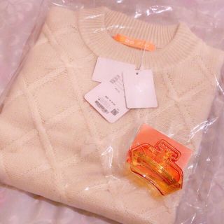 フィント(F i.n.t)のFi.n.t ♡ ダイヤ編みプチリボンニットプルオーバー OFFWHITE(ニット/セーター)